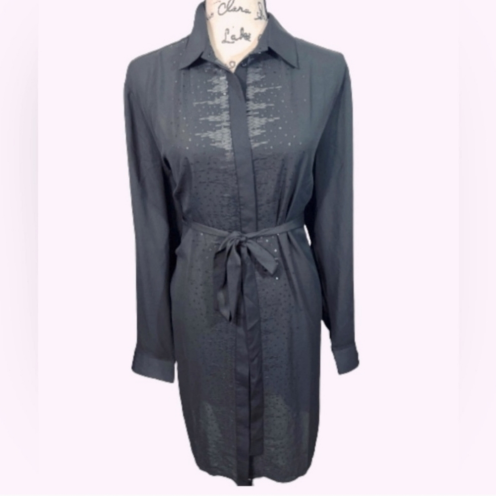 Ann Taylor midi black shirt dress sequins belted long sleeve plus size nwt